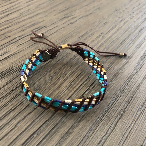 New Auth Chan Luu Turquoise Mix Seed Bead Pull Tie - Picture 5 of 5